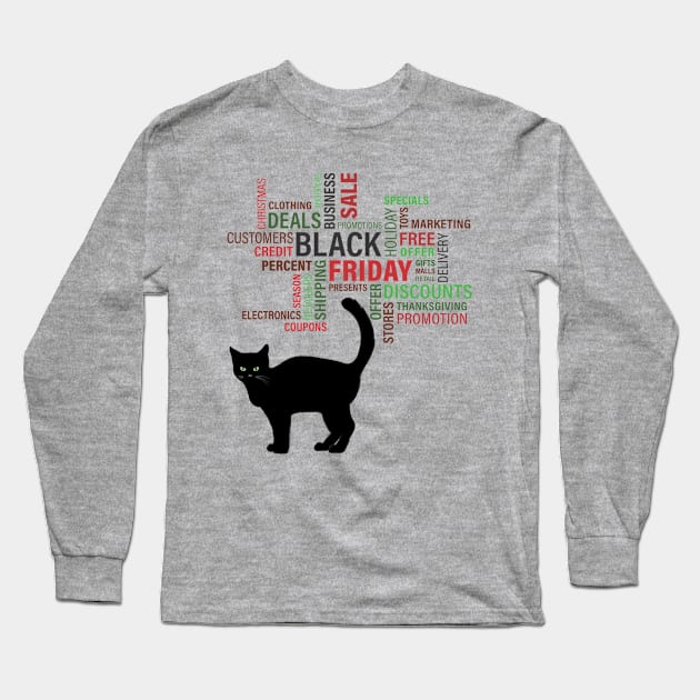 Cat Black Friday Long Sleeve T-Shirt by O.M design